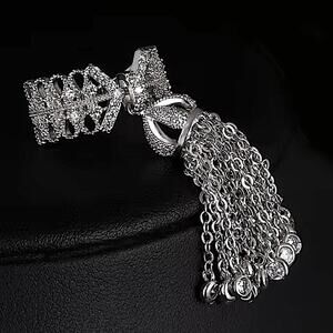 WHITE GOLD PLATED TASSEL STATEMENT RING CROWN